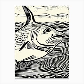 Bull Shark Linocut Canvas Print
