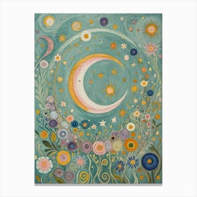 Abstract Pastel Moon And Flowers Canvas Print