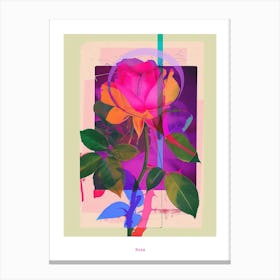 Rose 6 Neon Flower Collage Poster Canvas Print