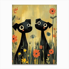 Two Black Dogs In The Meadow 1 Canvas Print