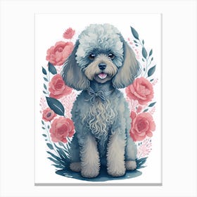 Cute Floral Poodle Dog Painting (6) Canvas Print