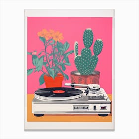 Cactus And Record Player Canvas Print