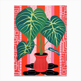 Pink And Red Plant Illustration Monstera Mint 1 Canvas Print
