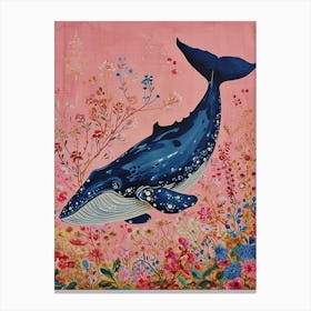 Floral Animal Painting Blue Whale 2 Canvas Print