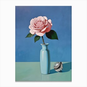 Pink Rose In Blue Vase Canvas Print