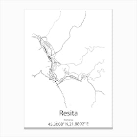 Resita,Romania Minimalist Map Canvas Print