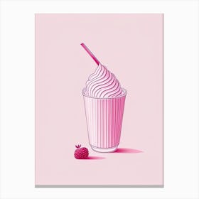 Raspberry Milkshake Dairy Food Minimal Line Drawing 2 Canvas Print