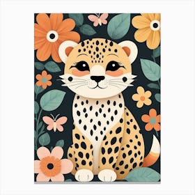 Floral Cute Baby Leopard Nursery Illustration (16) Canvas Print