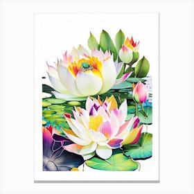 Lotus Flowers In Park Decoupage 3 Canvas Print