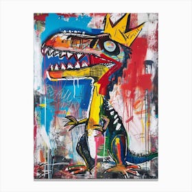 Paint Drip Dinosaur With A Crown 3 Canvas Print