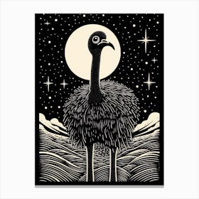 B&W Bird Linocut Ostrich 1 Canvas Print