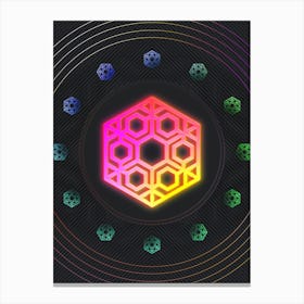 Neon Geometric Glyph in Pink and Yellow Circle Array on Black n.0358 Canvas Print