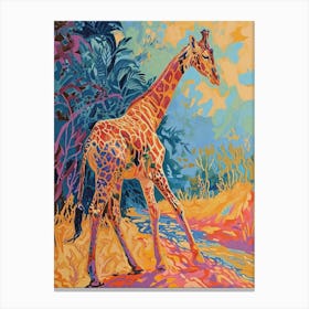 Colourful Giraffe In The Leaves Illustration 7 Canvas Print