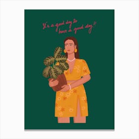 A Girl With A Plant Canvas Print