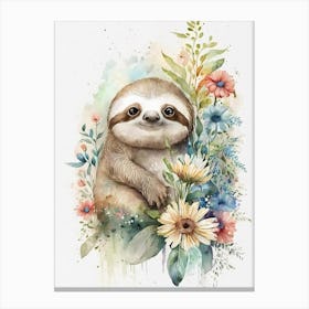 Cute Sloth Watercolor Canvas Print