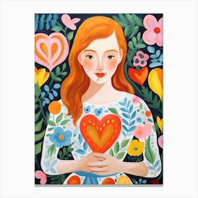 Spring Inspired Heart Pattern Illustration Of Person 2 Canvas Print