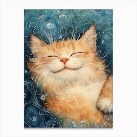 Happy Orange Cat Floating on Water 2 Canvas Print