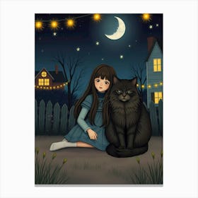 Little Girl With Black Cat Canvas Print