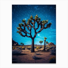 Joshua Tree With Starry Sky With Rain Drops In South Western Style (3) Canvas Print