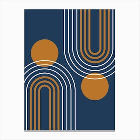 Mid Century Modern Geometric B25 In Navy Blue And Copper (Rainbow And Sun Abstract) 01 Canvas Print