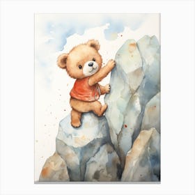 Rock Climbing Teddy Bear Painting Watercolour 4 Canvas Print
