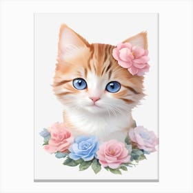 Cat With Flowers 1 Canvas Print