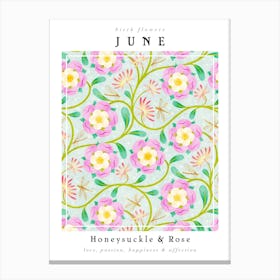 Honeysuckle And Rose June Birth Flowers Canvas Print