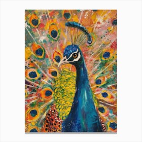 Detailed Peacock With Its Feathers Out Painting Canvas Print