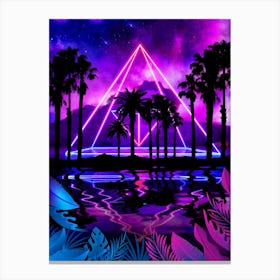 Neon palms landscape: Pyramid [synthwave/vaporwave/cyberpunk] — aesthetic retrowave neon poster Canvas Print