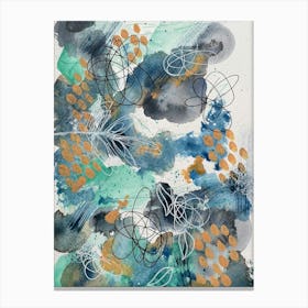 Abstract Painting in Green and Blue with Botanicals Canvas Print