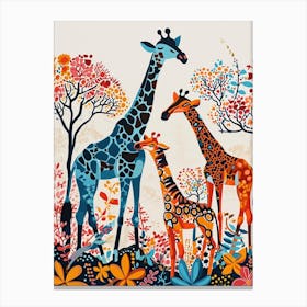 Sweet Painting Of Giraffe Family 4 Canvas Print