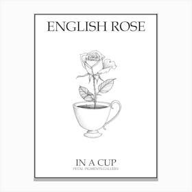 English Rose In A Cup Line Drawing 3 Poster Canvas Print