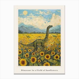 Dinosaur In A Field Of Sunflowers Painting 2 Poster Canvas Print