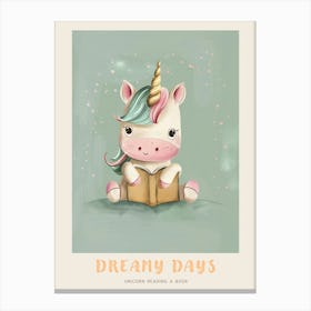 Pastel Storybook Style Unicorn Reading A Book 3 Poster Canvas Print