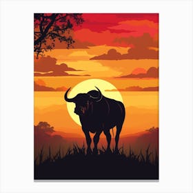 African Buffalo Sunset Silhouette 3 Canvas Print