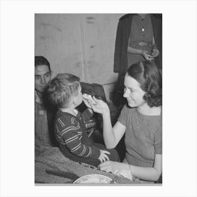 Farm Mother Feeding Pie To Her Son While The Father Watches, Pie Supper In Muskogee County, Oklahoma Canvas Print