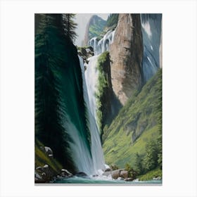 Lauterbrunnen Valley Waterfalls, Switzerland Peaceful Oil Art  Canvas Print