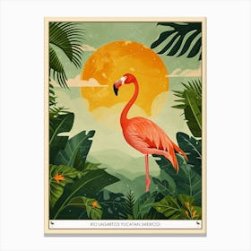 Greater Flamingo Rio Lagartos Yucatan Mexico Tropical Illustration 3 Poster Canvas Print