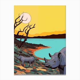 Two Rhinos In The Sun 2 Canvas Print