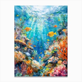 Underwater View Of A Coral Reef With Diverse Marine Life Canvas Print