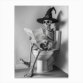 Skeleton Reading A Newspaper in the bathroom Canvas Print