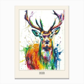 Deer Colourful Watercolour 3 Poster Canvas Print