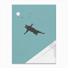 Minimal Art Cat In Flight Canvas Print