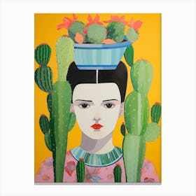 Woman With A Cactus On Her Head Canvas Print