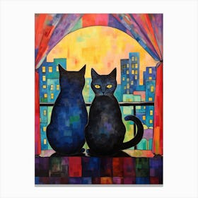 Two Black Cats With A City Scape Background 2 Canvas Print