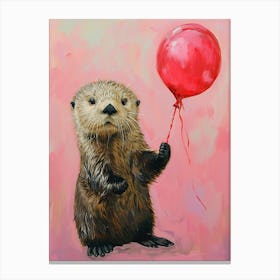 Cute Sea Otter 1 With Balloon Canvas Print