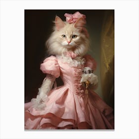 Cat In Pink Dress With Bows Rococo Style 7 Canvas Print
