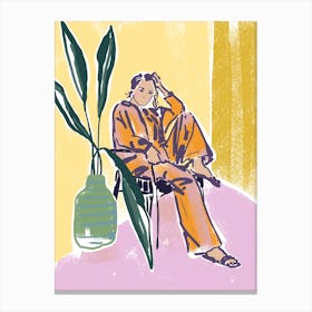 Illustration Of A Woman In Pajamas Canvas Print