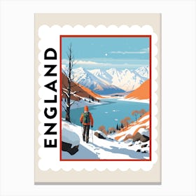 Retro Winter Stamp Poster Lake District United Kingdom 2 Canvas Print