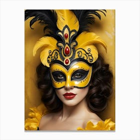 A Woman In A Carnival Mask, Yellow And Black (5) Canvas Print